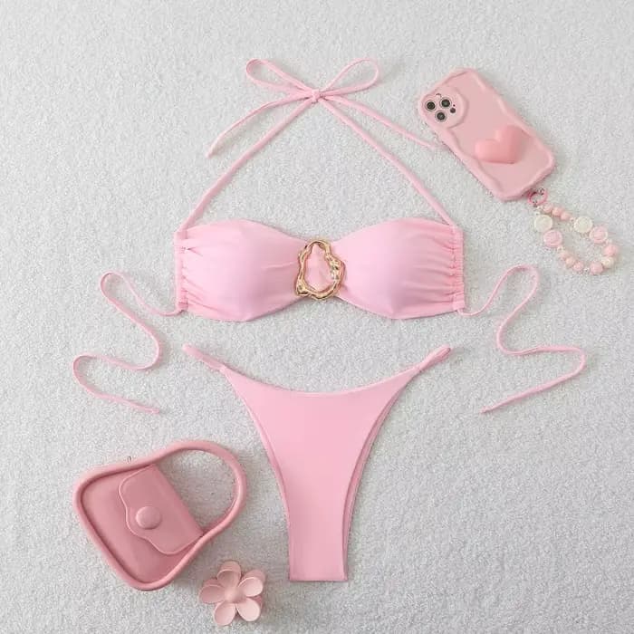 Ensemble de bikini string pour femmes, vêtements de plage tendance, maillot de bain triangle sexy, maillot de bain brésilien deux pièces, maillot de bain uni