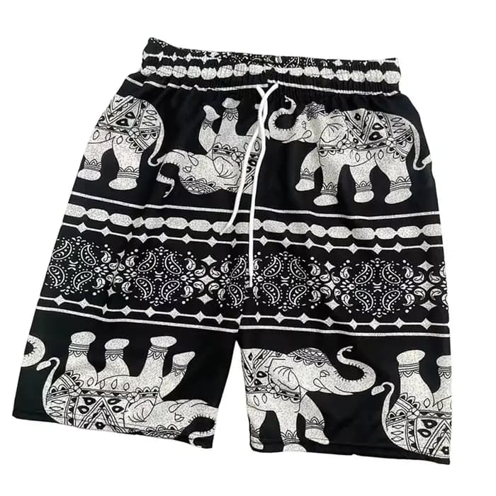 Short de plage pour hommes et femmes, short d'été, style bohème, imprimé 3D, motif éléphant, pantalon court, baggy, hippicopter, pour voyage