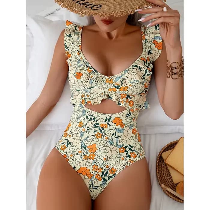 Maillot de bain une pièce Sexy, Monokini, élégant, bord à volants, col rond, séchage rapide, pour femmes, nouvelle collection 2025