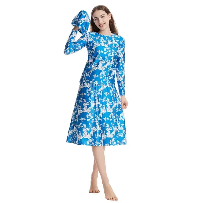 Maillot de bain 3 pièces imprimé musulman, modeste, burkini, islamique, bikini, couverture complète, arabe, manches longues, haut, jupe, ensemble