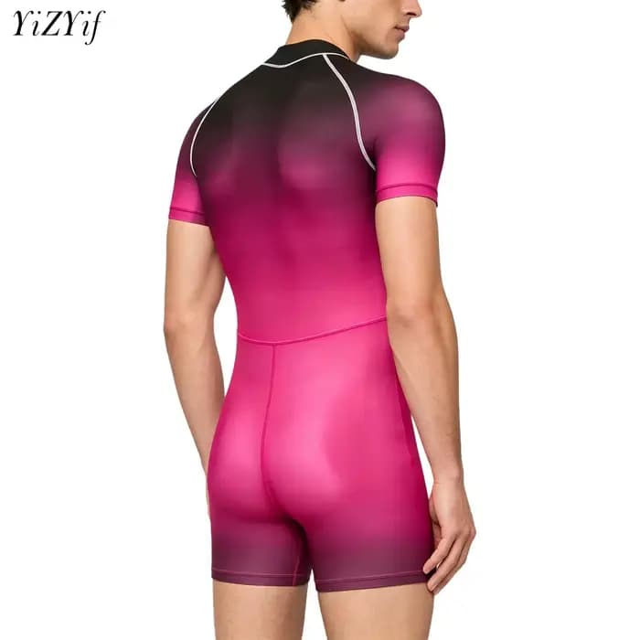 Combinaison de bain intégrale dégradée pour homme, à manches courtes, avec fermeture éclair, pour le fitness, le sport, la protection anti-UV et le surf