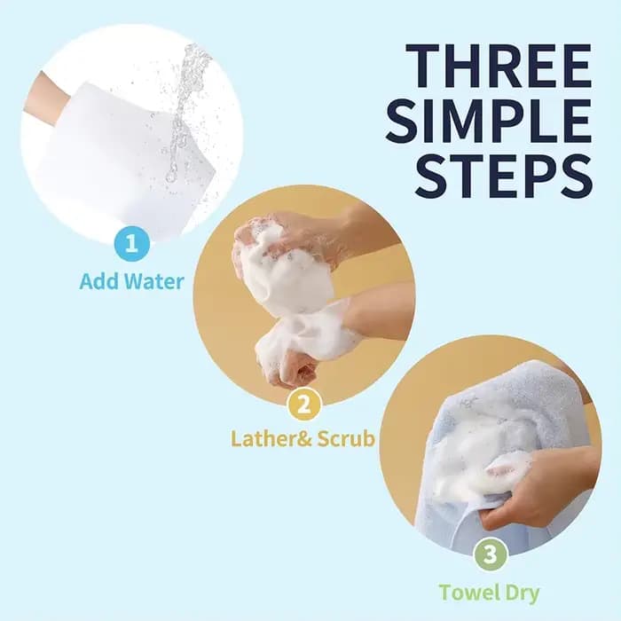 1 paquet/3 paquets de serviettes de bain en mousse jetables, serviette de savon portable, serviette de douche tout-en-un, livrée avec du savon, peut être humidifiée avec l'eau et le frotté pour nettoy