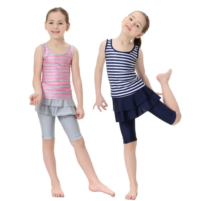 2 pièces ensemble islamique maillot de bain pour fille Burkini 2025 maillot de bain musulman mode maillot de bain élégant couverture rayure rose