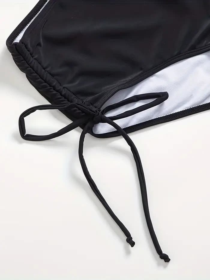 Bas de bikini noir taille haute pour femme, triangle à nouer, ajustable, sexy, amincissant, maillot de bain anti-exposition