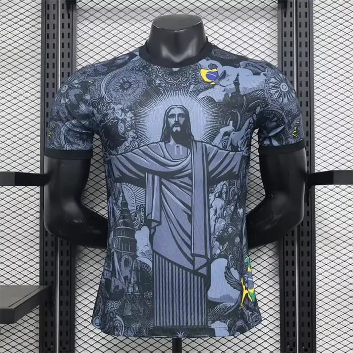 T-shirt de football édition spéciale Brésil 2026 Jesus noir/gris pour adulte/enfant – T-shirt d'entraînement de football d'été – Vêtements de sport et streetwear