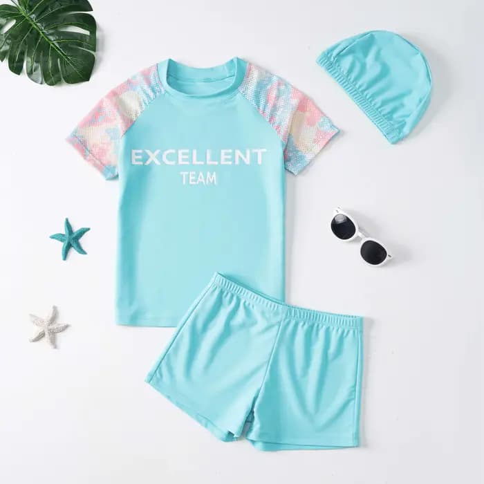 Été enfants maillot de bain garçons fendu à manches courtes dessin animé mignon séchage rapide