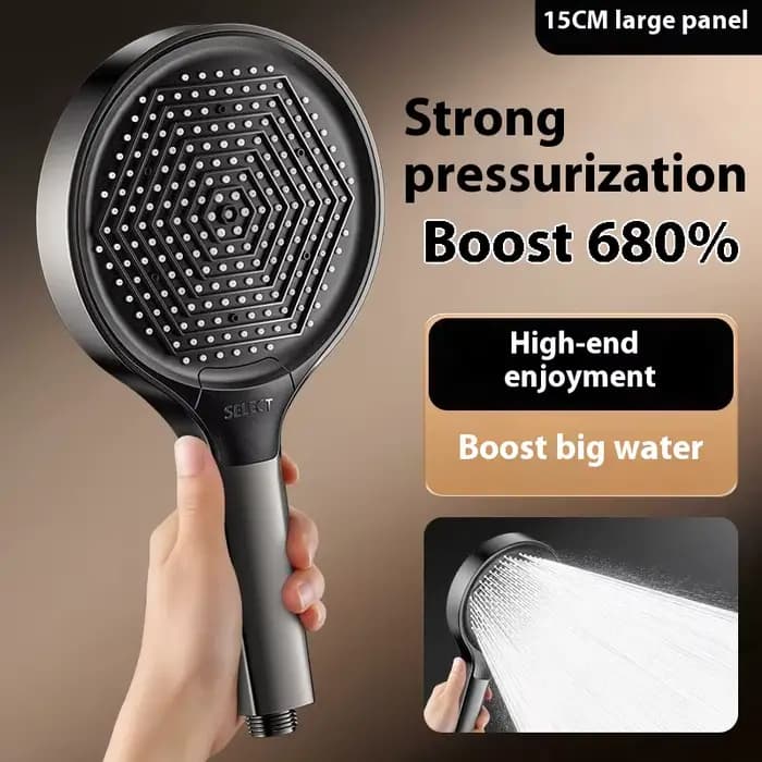 Pommeau de douche pressurisé, pressurisation super forte avec grande sortie d'eau, pomme de douche filtrée de bain à grand panneau de 15 cm