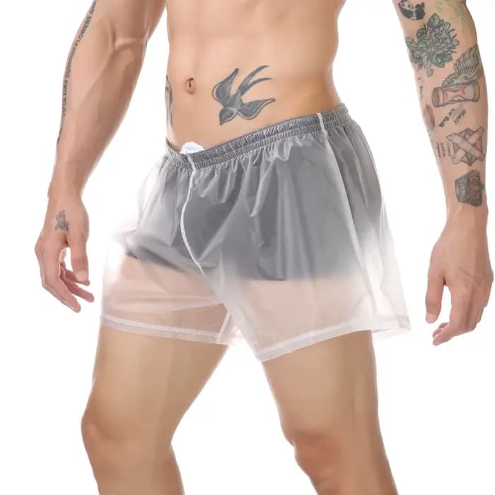Hommes plage troncs homme maillot de bain Transparent Sexy