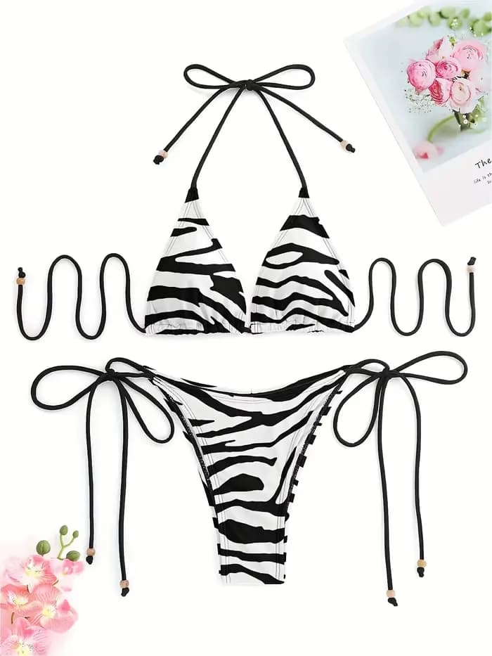 Ensembles de bikini dos nu imprimé zèbre pour femmes, licou d'été, vêtements de plage