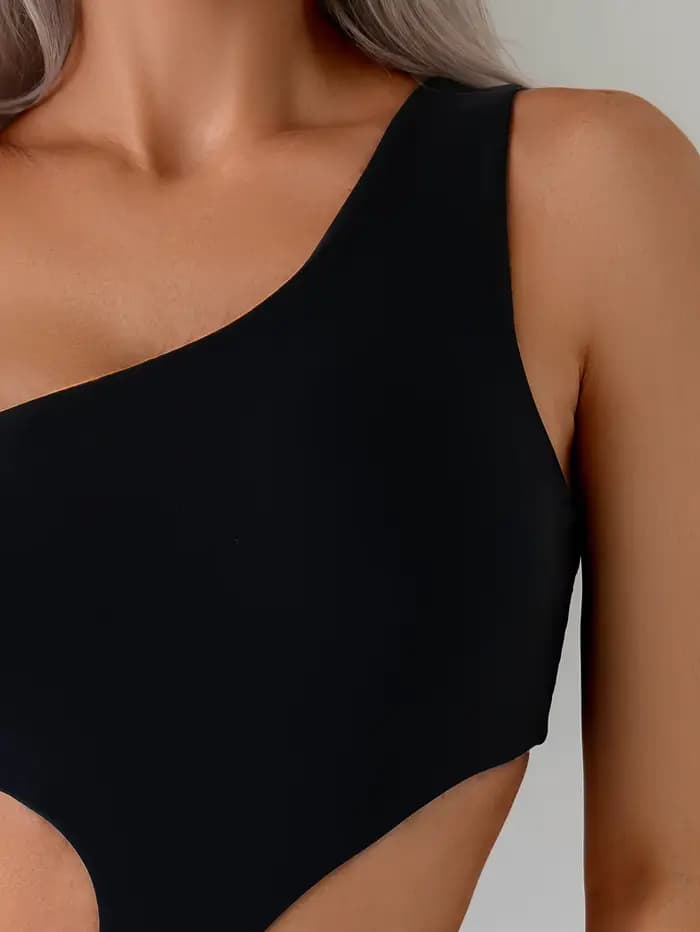 Maillot de bain une pièce noir, asymétrique épaule dénudée, ajouré, dos nu, Slim, pour femmes, Monokini, vacances, 2025