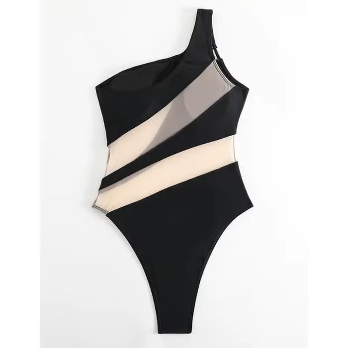 Maille Patchwork voir à travers maillot de bain femmes Sexy une épaule maigre une pièce maillot de bain 2025 nouvelle vacances plage dame maillot de bain