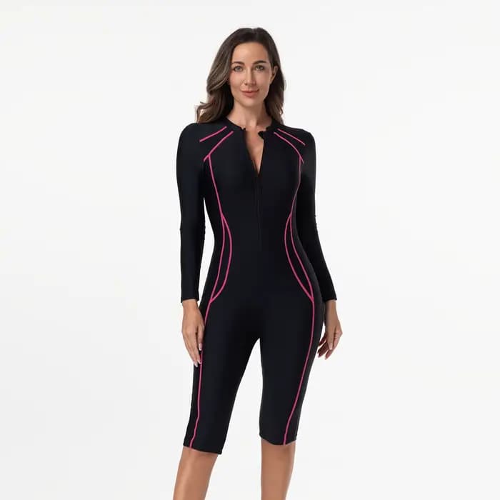 Maillot de bain une pièce avec manches pour femme, vêtements de plage pour femme, style sport, costume de natation, surf trempé