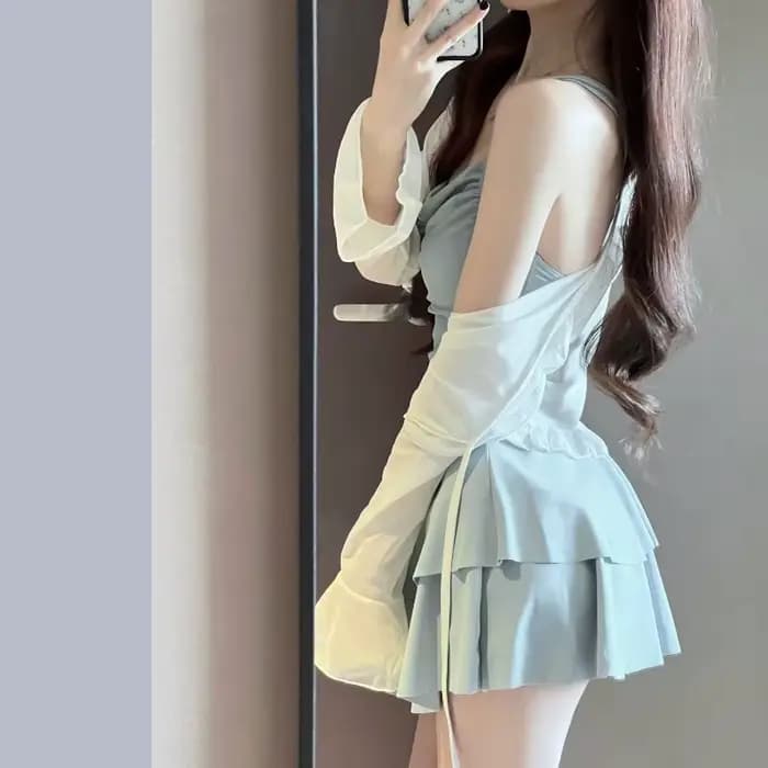 Maillot de bain sexy dos nu pour femme, style jupe, une pièce, effet amincissant, pour les étudiantes souhaitant profiter des sources chaudes