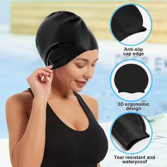 Grand bonnet de bain en Silicone, bonnet de bain imperméable en Silicone, conçu pour les cheveux longs, antidérapant, 1 pièce