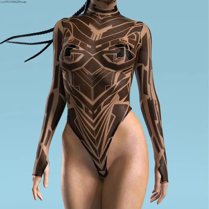 OA Maillot de bain une pièce sexy pour femme, style punk, à manches longues, pour la plage, les vacances, les fêtes et les déguisements cosplay