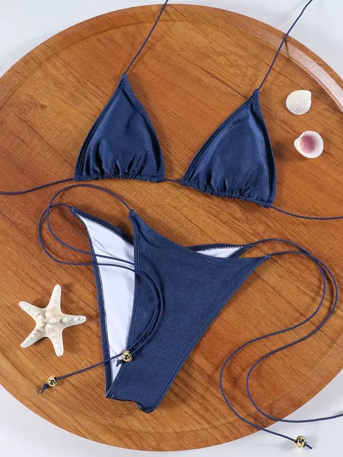 Rinabe bleu deux pièces costume maillot de bain pour femme Push Up solide Bikini ensemble maillots