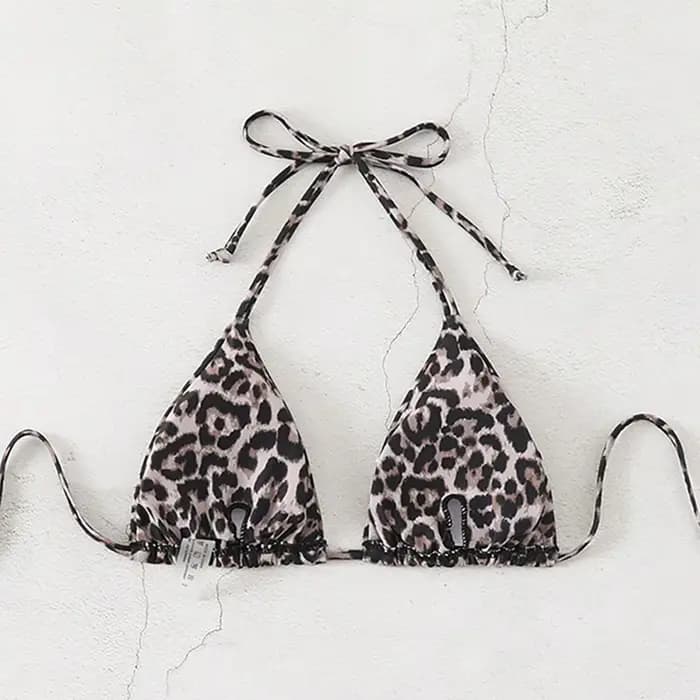 Haut de bikini sexy léopard à dos nu pour femme, maillot de bain de plage pour les vacances, biquinis brésiliens
