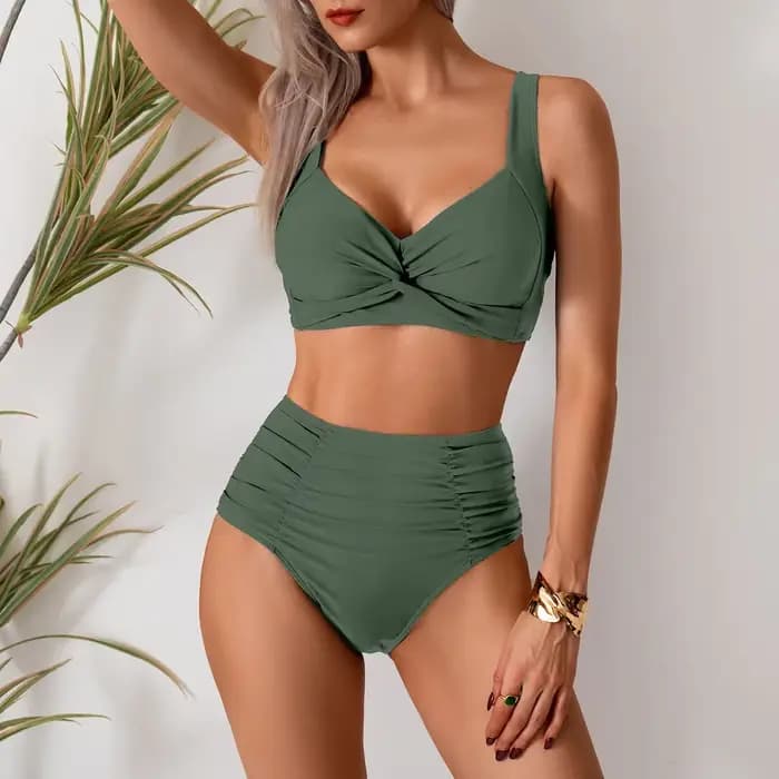 Maillot de bain bikini taille haute sexy pour femme, nouvelle collection transfrontalière, deux pièces, mode plage sensuelle, provenance Chine continentale