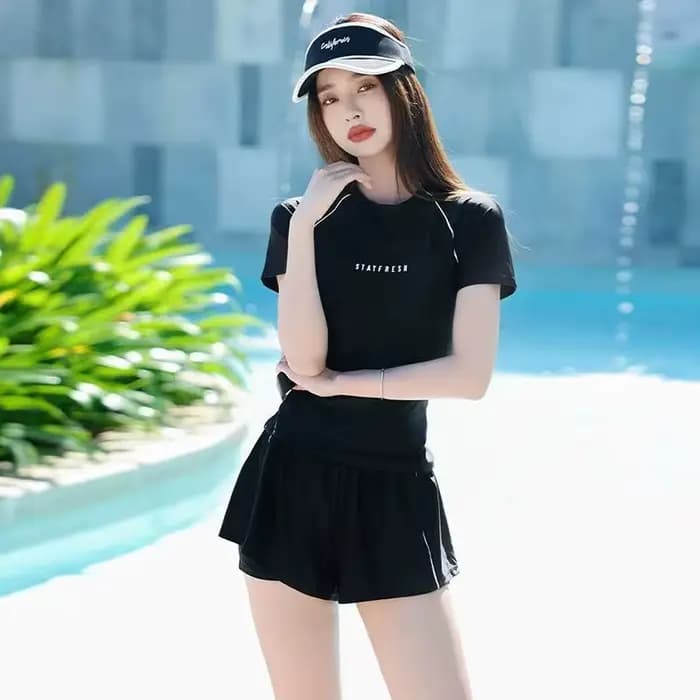 Maillot de bain de sport, maillot de bain, nouvel ensemble deux pièces grande taille pour femmes, manches courtes, maillot de bain conservateur pour étudiants, printemps chaud