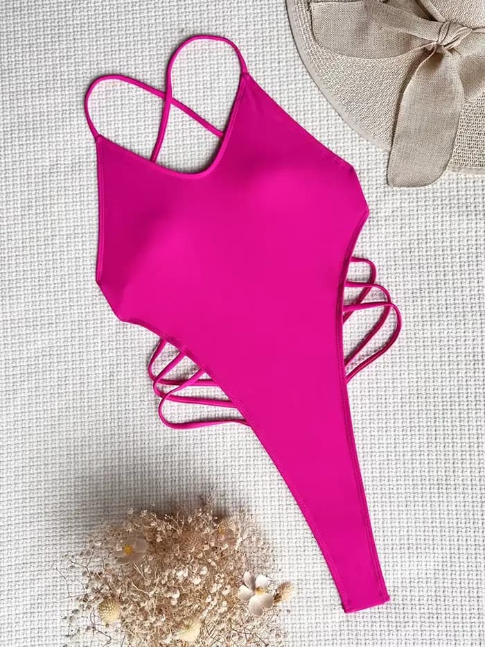 Maillot de bain une pièce solide, Sexy, culotte tanga, taille haute, dos nu, Monokini, pour femmes, vêtements de plage, tendance 2023