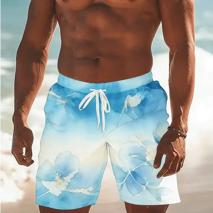 Shorts de sport pour hommes, avec un motif dégradé craquelé unique et une impression 3D, parfaits pour les vacances d'été et la natation.