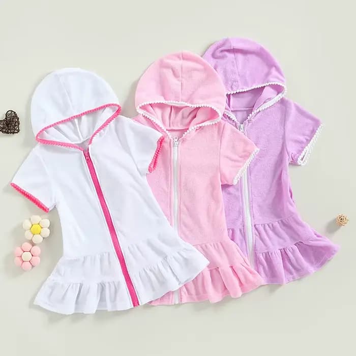 Robe de plage à capuche pour petites filles, Cover-Up pour enfants, maillot de bain, absorbant, en éponge, nouvelle collection