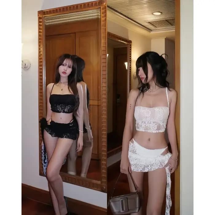Ensemble bikini trois pièces en dentelle transparente pour femme, style mignon et sexy, idéal pour la plage et les vacances