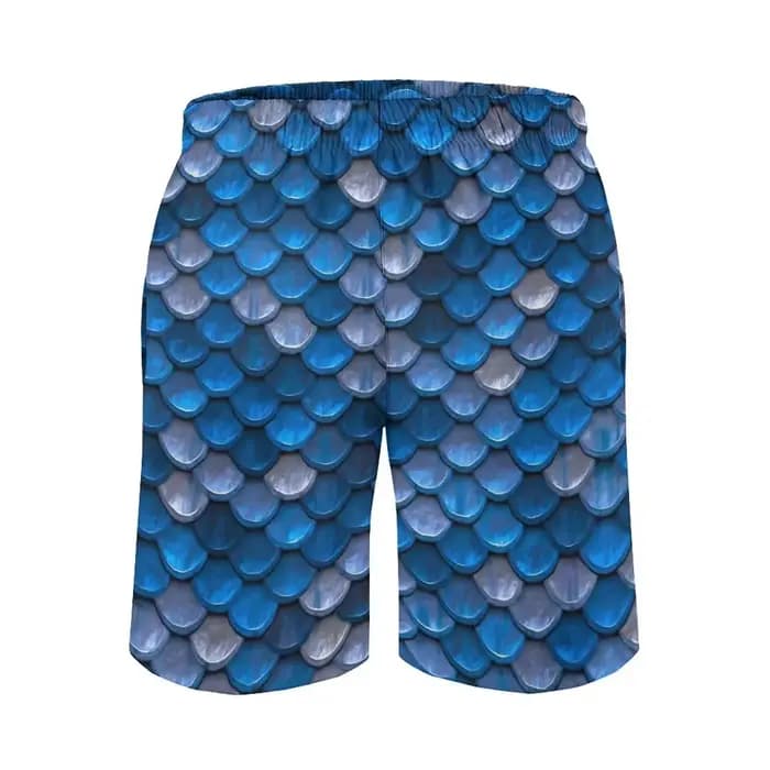 Short de planche imprimé sirènes pour homme, maillot de bain, bleu, écailles de poisson, trench court, grande taille