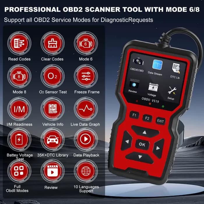 Scanner OBD2 professionnel V519 - Outil de diagnostic automobile alimenté par USB avec flux de données en temps réel, tests OBD II complets (I/M Ready, Bod2/Eobd), efface les voyants de panne du moteu