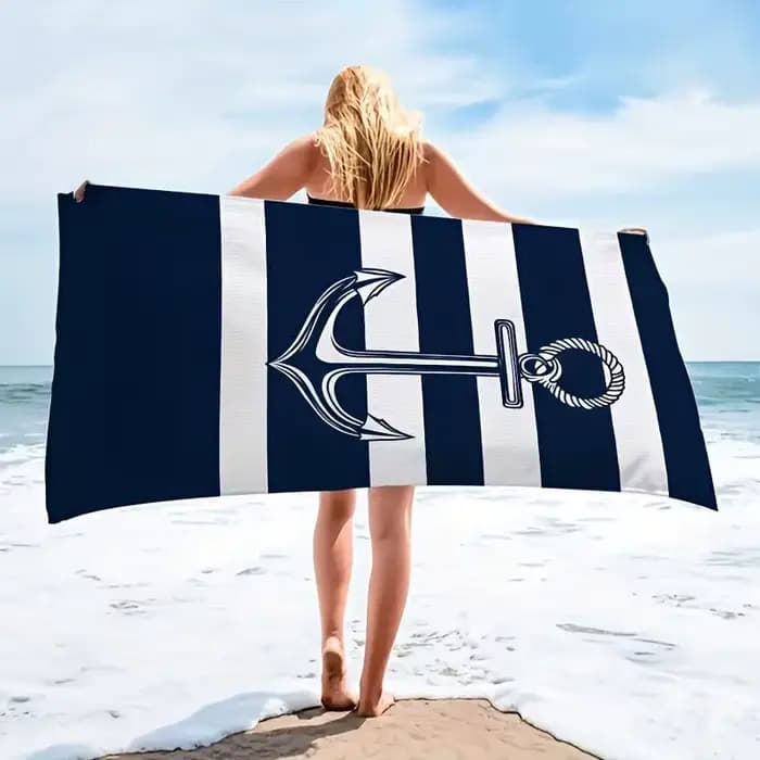1 serviette de plage ancre nautique, serviette multi-usage pour la plage, la piscine, le surf, le yoga, idéale pour adultes, enfants, bain à domicile et utilisation estivale en extérieur