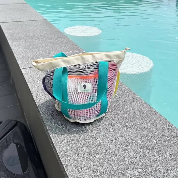 Sac de plage style Ins : Sac de rangement en filet pour voyage en plein air