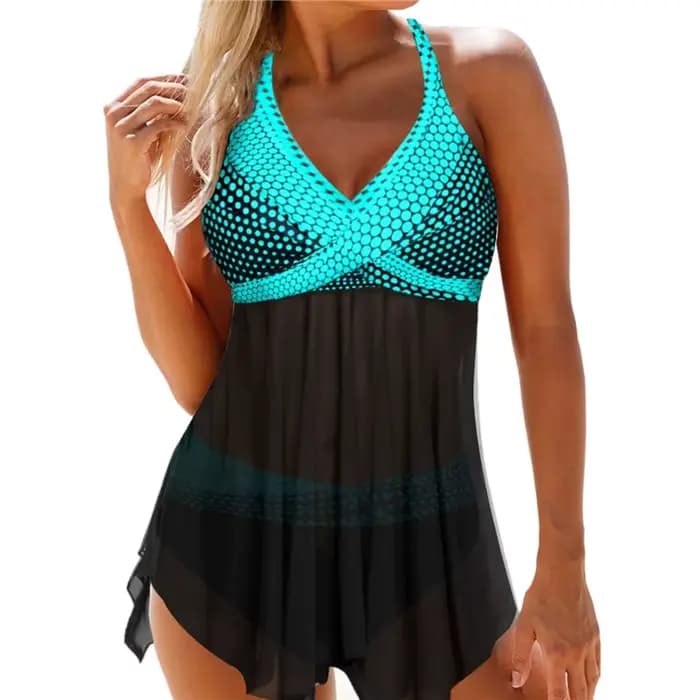 S-3XL grande taille femmes deux pièces maillot de bain col en v sans manches couleur variée hauts lac bleu vert Orange