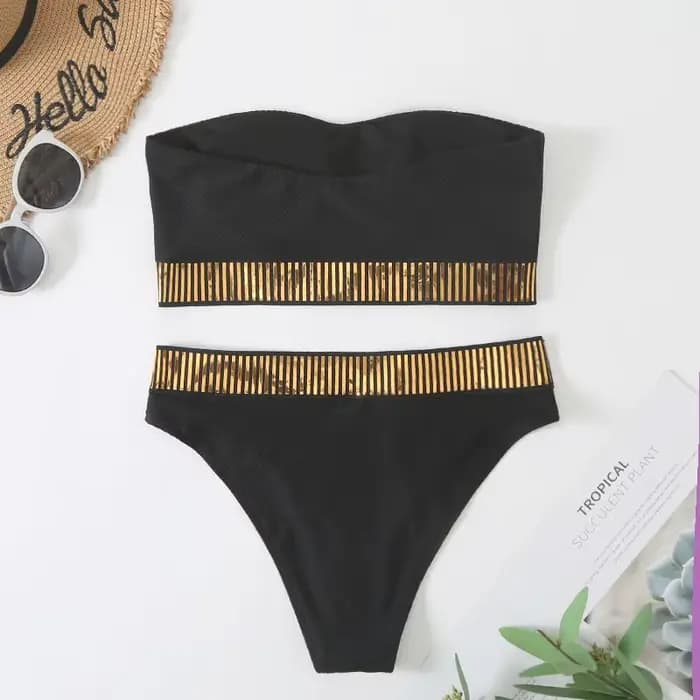 Sexy Bandeau taille haute Bikini 2025 femmes Triangle maillot de bain point détail maillots de bain rembourré maillot de bain femme solide maillots de bain