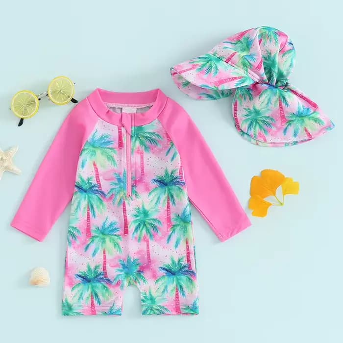 Veoraitiin-Maillot de bain pour nouveau-né fille, manches longues, fermeture éclair, protection anti-éruption, plage, été