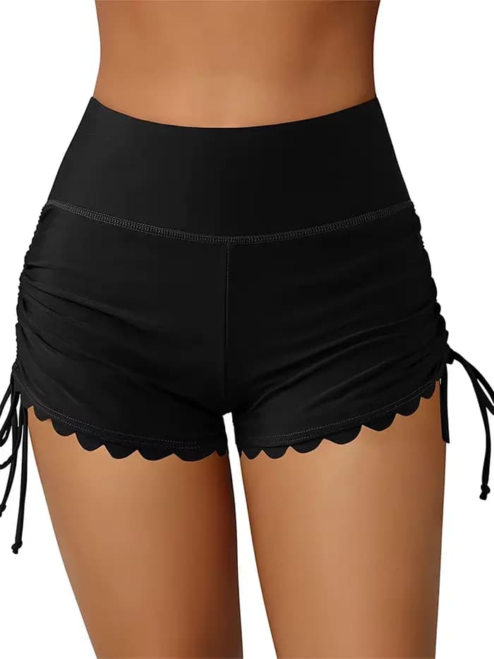 Short de bain taille haute pour femme, short de bain, short de surf, short de bain pour femme, short de proximité, ourlet ondulé, solide, été