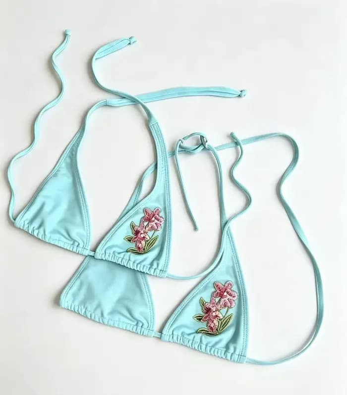 Ensemble bikini et short de bain rayé avec broderie florale rétro Y2K