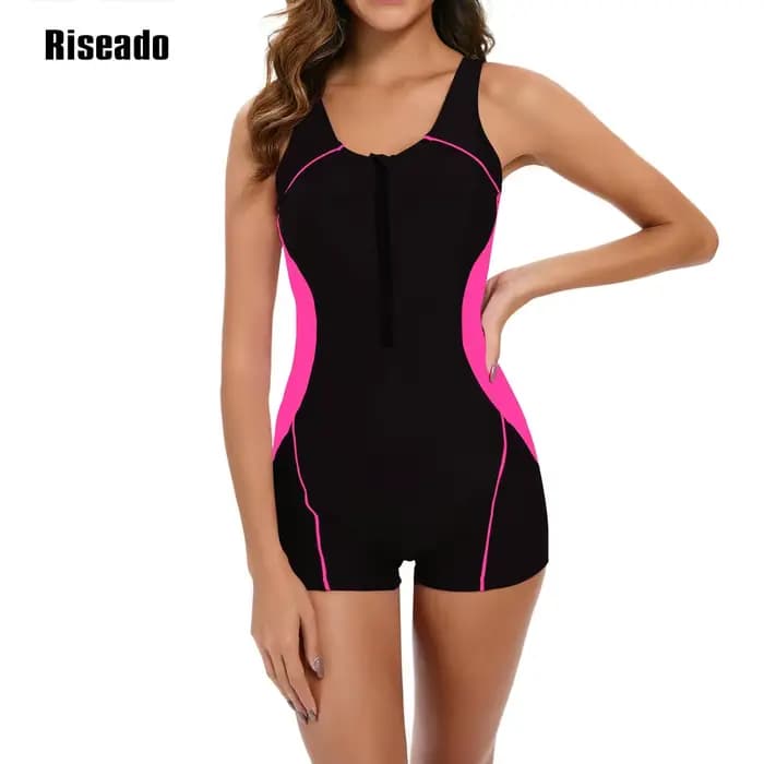 Riseado maillot de bain de sport une pièce maillot de bain sans manches surf maillot de bain couverture complète avec Boyshorts piscine et entraînement