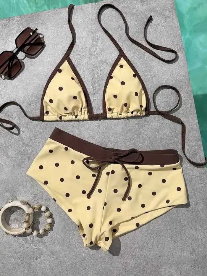 Ensemble bikini brésilien à pois pour femme