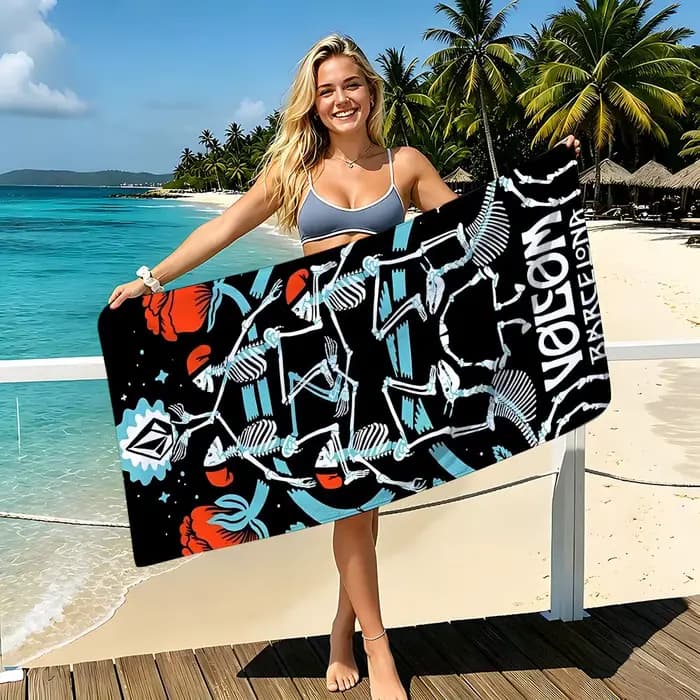 Serviette de plage de marque V-Volcom, serviette de bain absorbante à séchage rapide pour la natation, la gym, le camping, les activités de plein air