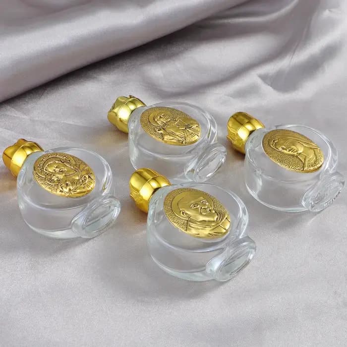 Bouteille d'eau bénite portable en verre de 60 ml pour baptême, cérémonie religieuse, fournitures d'église, couleur or, design Saint Lmage, qualité export