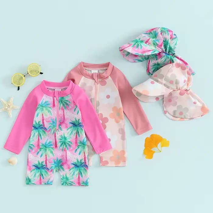 Veoraitiin-Maillot de bain pour nouveau-né fille, manches longues, fermeture éclair, protection anti-éruption, plage, été
