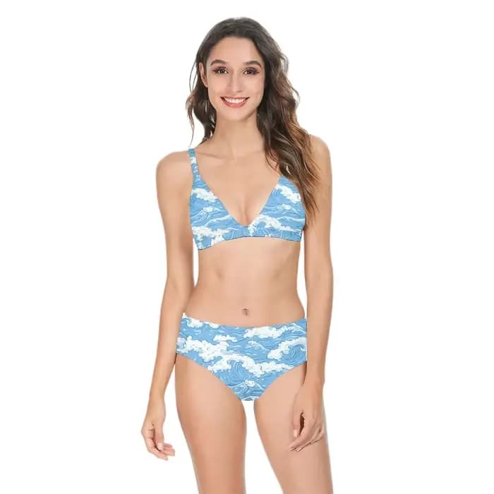 Sexy Bikini maillot de bain taille haute océan vague imprimé décontracté multicolore femmes à la mode dos nu maillots de bain maillots de bain essentiels
