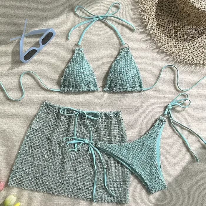 Maillot de bain 3 pièces à bretelles et découpes pour femme avec jupe