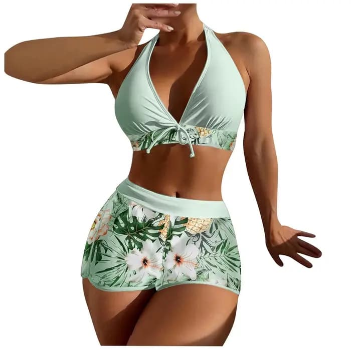 Femmes lambrissé imprimé maillot de bain dames mode Sexy fendu Boxer taille haute