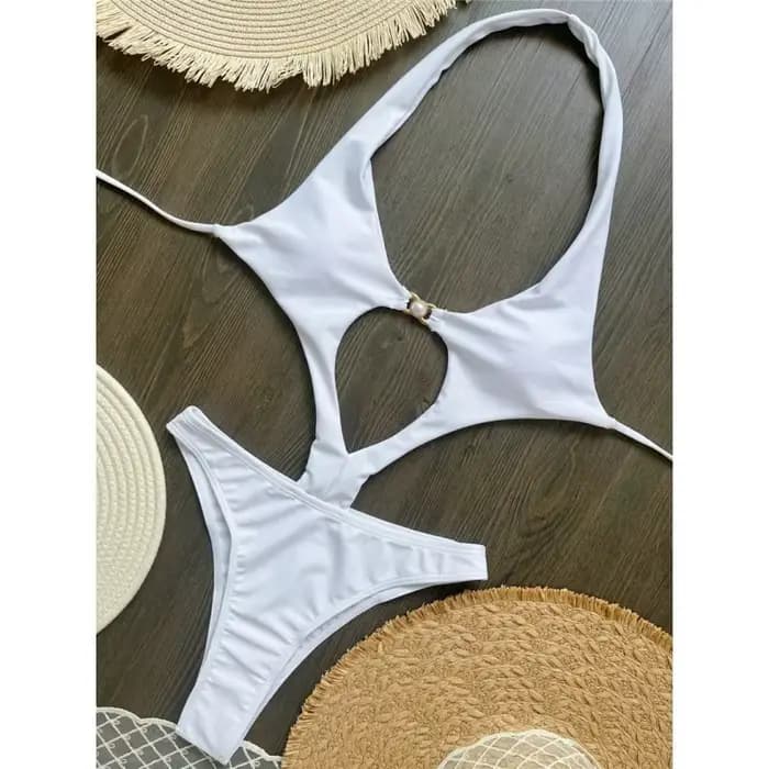 Sexy évider licou une pièce maillot de bain femmes perle métal boucle dos nu à lacets body Bikini 2025 nouveau maillot de bain bain