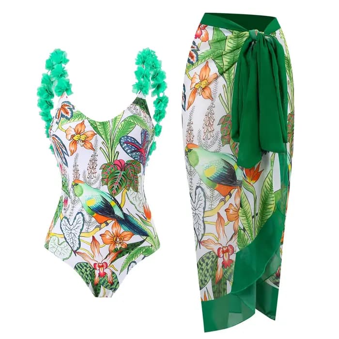 Maillot de bain une pièce imprimé bleu pour femme, bikini à la mode, couverture avec jupe, bandage serré, luxe, élégant, été, plage