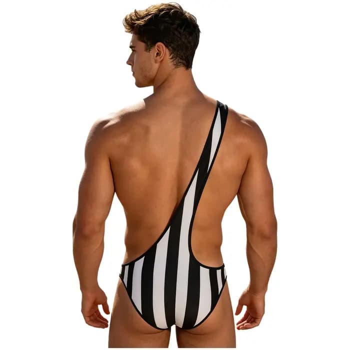 Maillot de bain une pièce pour hommes, Mankini à séchage rapide, body rayé à une épaule, maillot de bain pour la plage, la piscine, le bain au soleil, les sports aquatiques