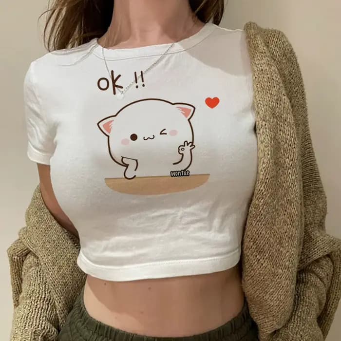Bubu Dudu crop top vintage gyaru harajuku été Streetwear recadrée coquette shoujo fille style adolescents t-shirt