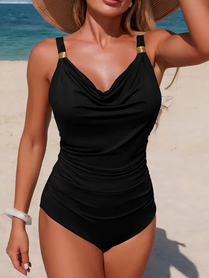 Maillot de bain une pièce sexy à col en V et bretelles pour femme