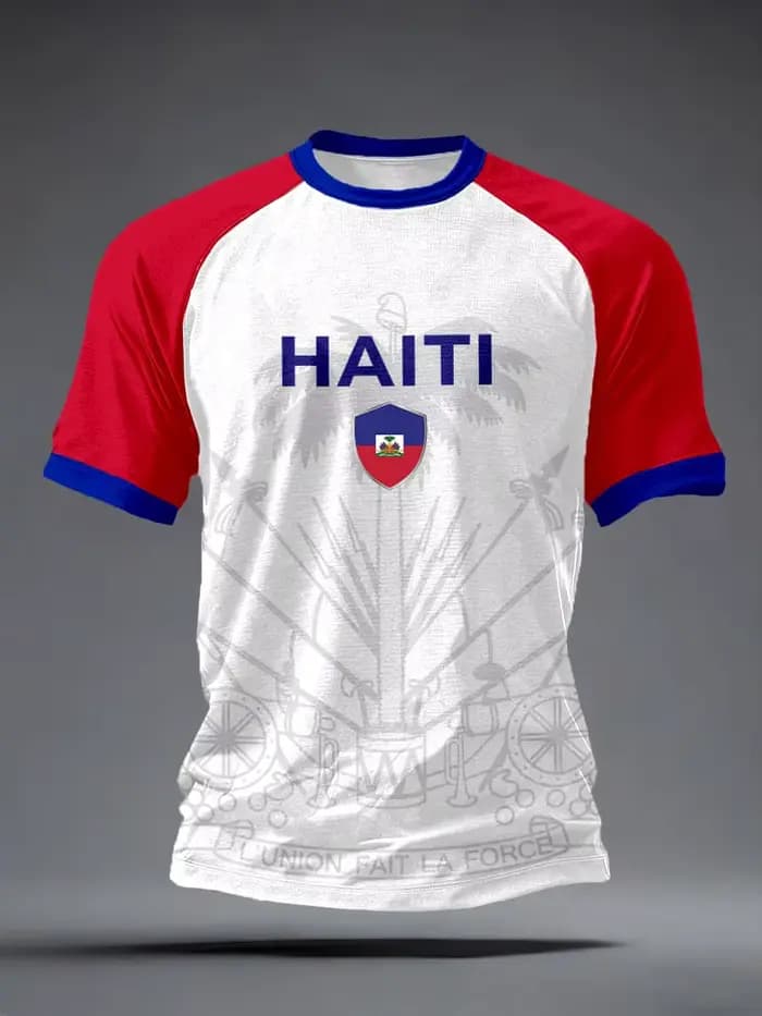 Nouveau Maillot de Football Bleu Haïti 2026 pour Hommes, Col Rond, Vêtement de Sport avec Texte « HAITI » et Imprimé Drapeau, Hauts Décontractés et d'Entraînement